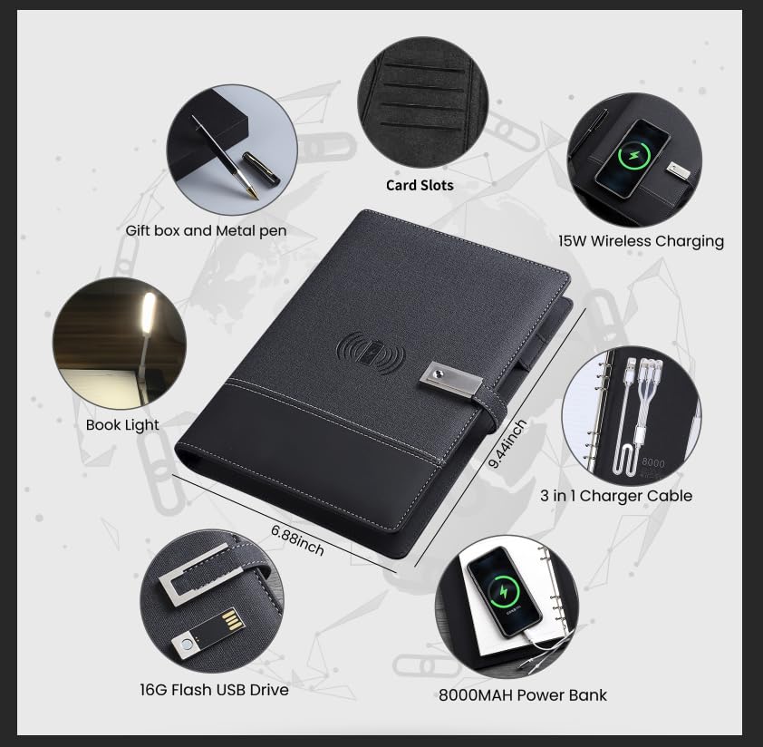 2025-2026 Planner with Book Light & 15W Wireless Charger | Traveler's Notebook with Power Bank | A5 Binder Journal & Padfolio Set for Men & Women | Perfect for Office, School, Travel and Daily Organization