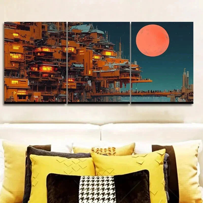 3-Piece Vibrant City Scene Wall Art Set - Framed Canvas 50x70cm (20x28in) - High Quality Print - 100% Australian Made - Ready to Hang - Perfect for Living Room, Bedroom & Office Decor