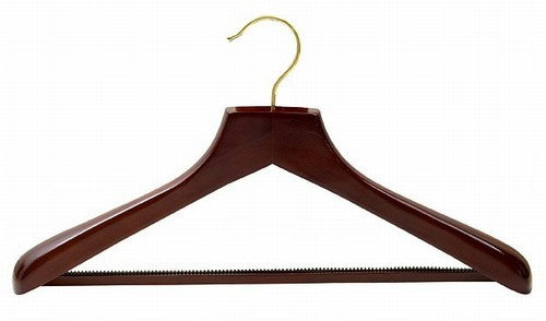 Premium Contoured Wooden Suit Hanger with Non-Slip Bar - Walnut Finish for Men's Formal Wear & Coat Closet Organization