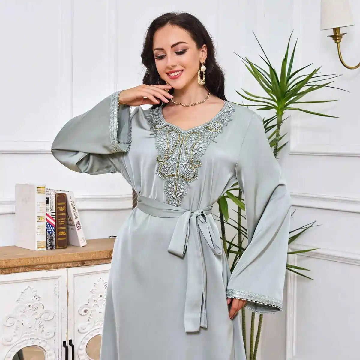 Elegant Beaded Eid Caftan Dress for Women - Stylish Kaftan #25033 - Perfect for Eid Celebrations, Weddings & Special Occasions