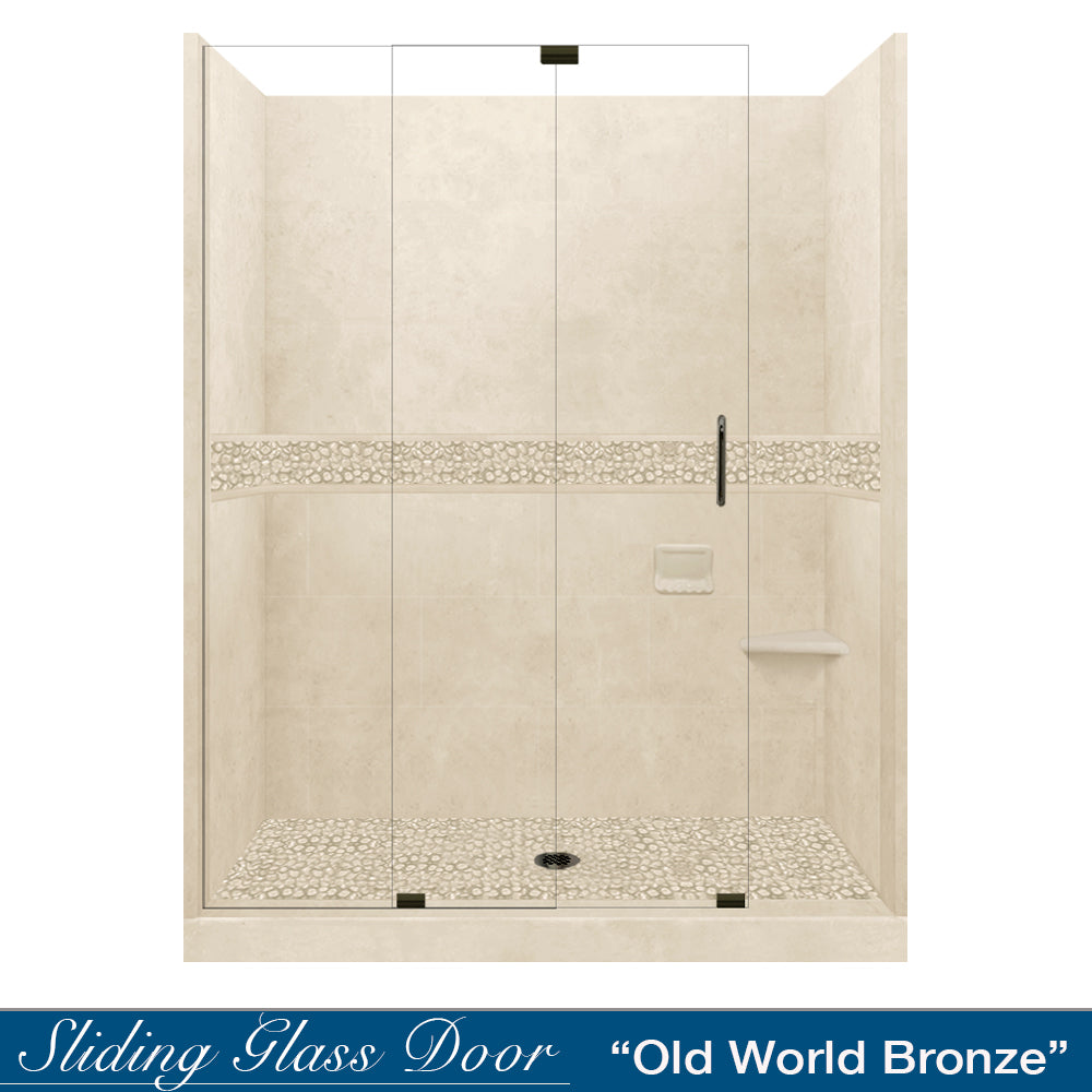 60 Alcove Desert Sand Sistine Stone & Pebble Stone Shower Wall Tile Accent Kit - DIY Shower Remodel for Bathroom Renovation - Perfect for Spa-Like Shower Upgrades and Modern Bathroom Designs