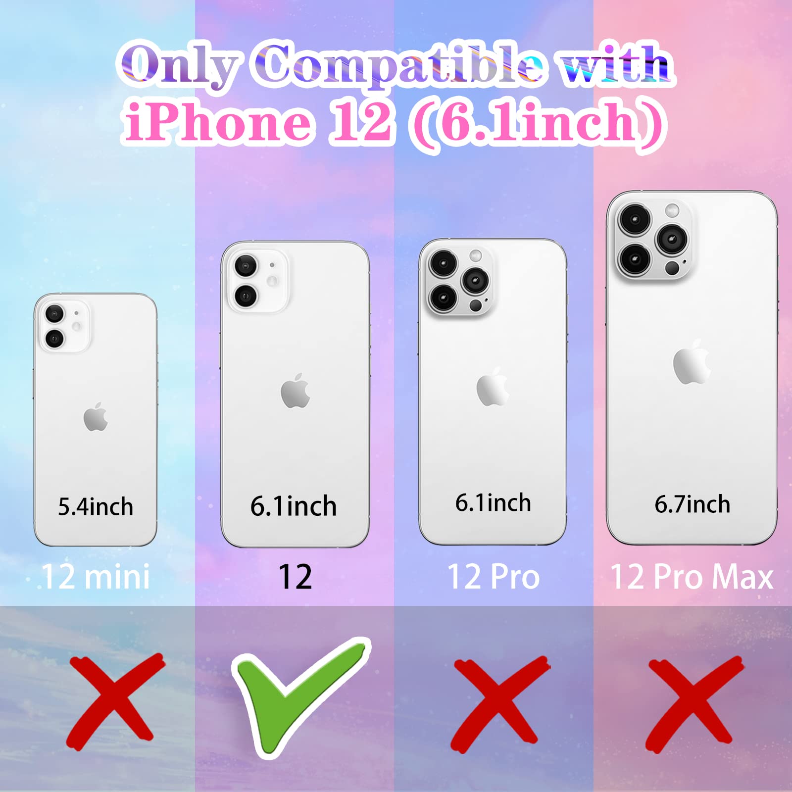 Goocrux 4-in-1 iPhone 12 Case for Women - Glitter Butterfly Sequin Sparkle Clear Phone Cover with Pearl Accents, Detachable Chain, Camera Protector & Screen Protector | Cute Girly Design for Everyday Use & Special Occasions