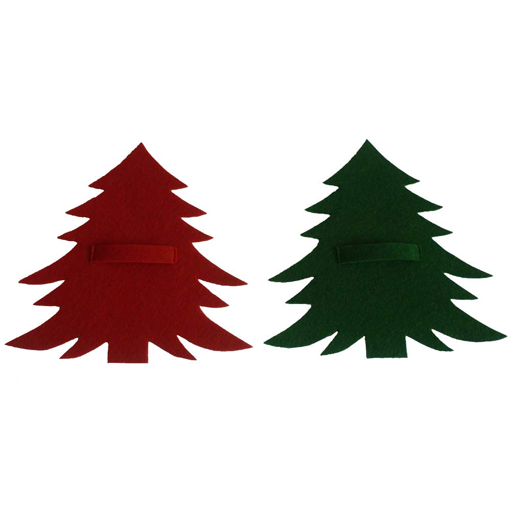 Amosfun 12-Piece Christmas Tree Shaped Cutlery Holder Bags - Creative Knife and Fork Pouches for Tableware Storage (Red & Green, 6 Each) | Holiday Dinner Party Decorations & Silverware Organizer