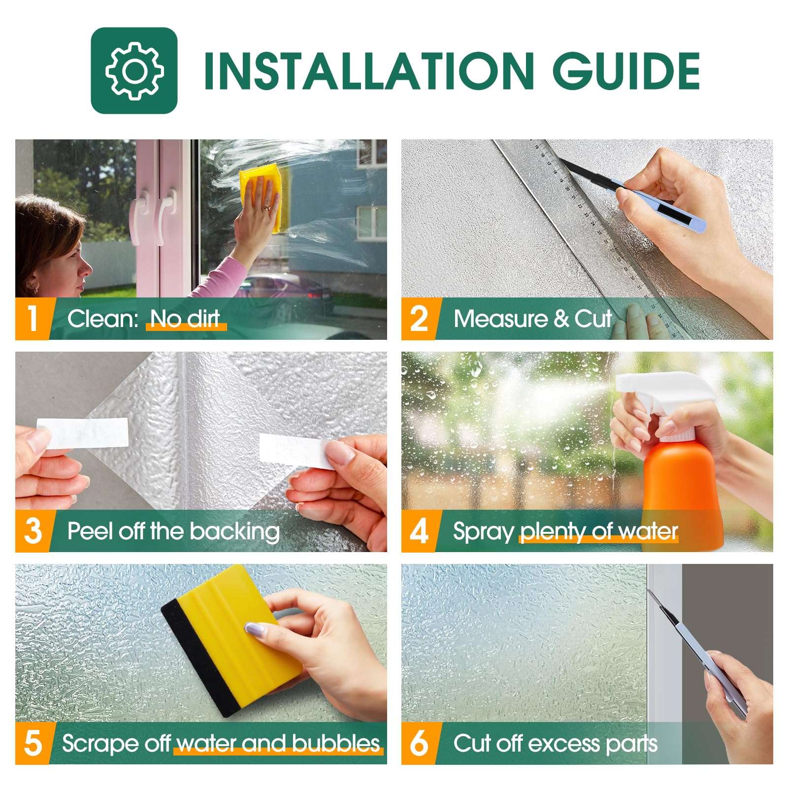Coavas Static Cling Window Privacy Film - Frosted Decorative Non-Adhesive Window Cling, UV Blocking for Home & Office (45
