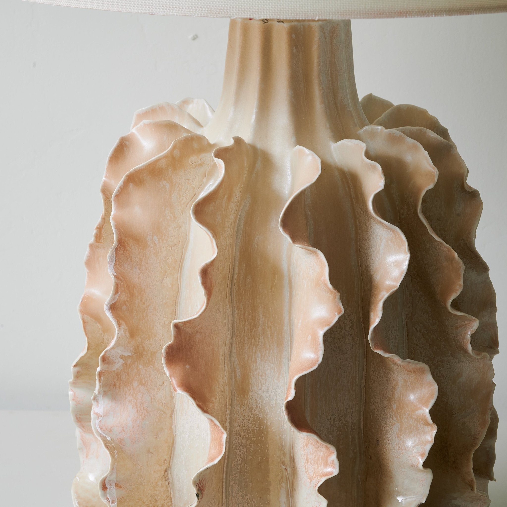 Handmade Rippled Clay Table Lamp - Modern Ceramic Bedside Light for Living Room, Bedroom & Office Decor