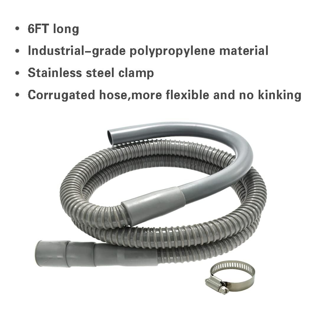 Universal Washing Machine Drain Hose - 6Ft Flexible Replacement with Clamp for Laundry Rooms
