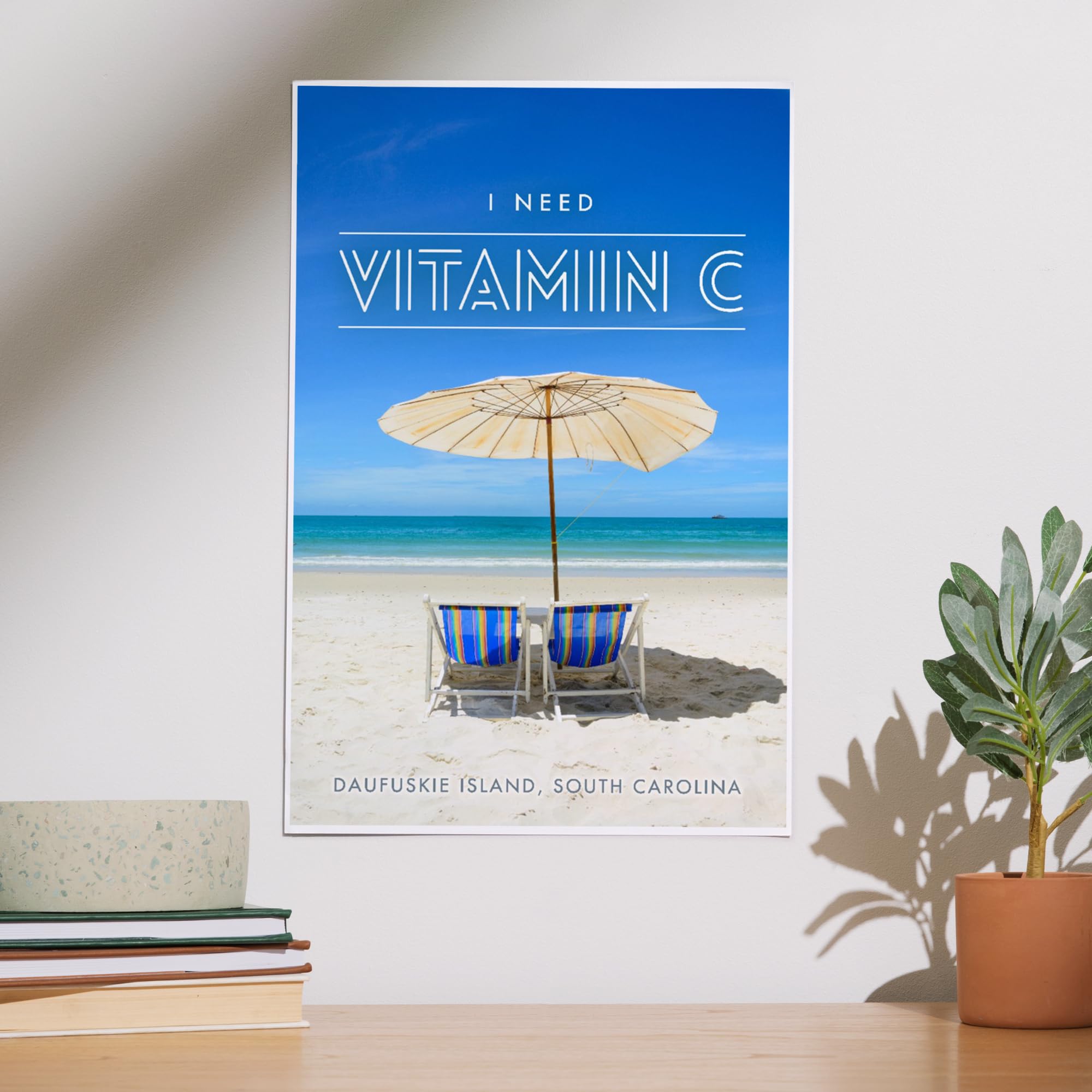 Lantern Press 12x18 Inch Coastal Art Print - Daufuskie Island South Carolina Beach Wall Decor with Vibrant Umbrellas & Chairs - Perfect for Living Room, Bedroom or Beach House Decor