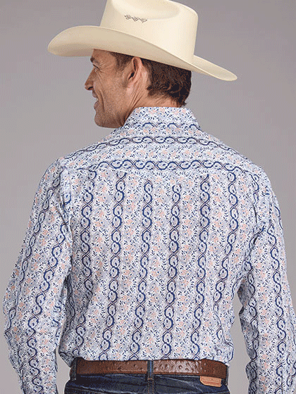 Roper Men's Paisley Trellis Print Western Shirt - Blue Plaid Cowboy Shirt for Country Style, Rodeo & Casual Wear | Comfortable Button-Up Shirt for Men