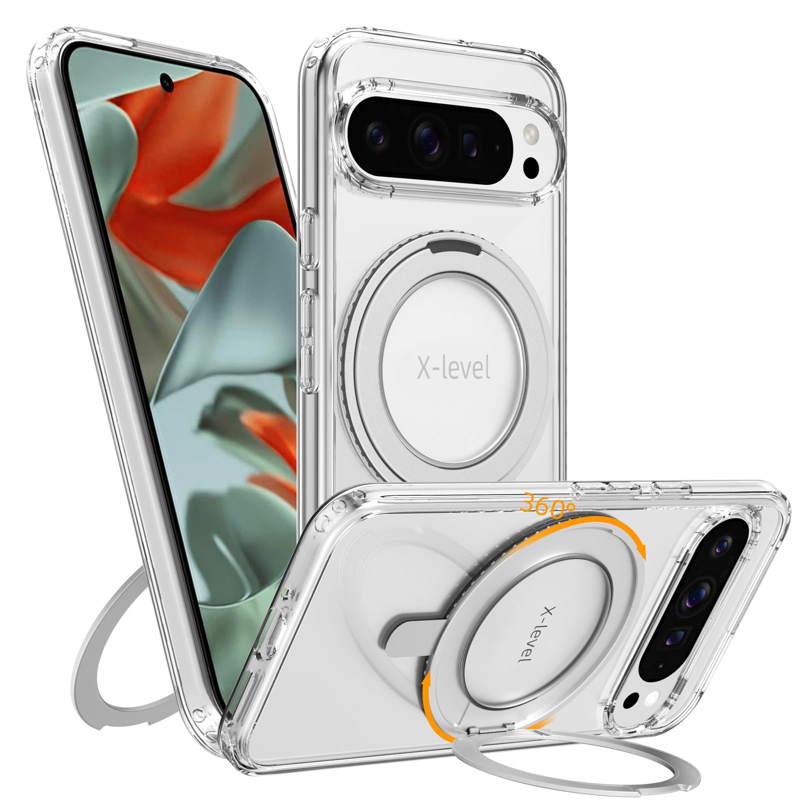 Magnetic Ring Case for Google Pixel 9 Pro XL - 360° Magsafe Compatible, Slim Shockproof Translucent Silicone Cover with Kickstand (Clear) - Perfect for Work, Travel & Everyday Protection