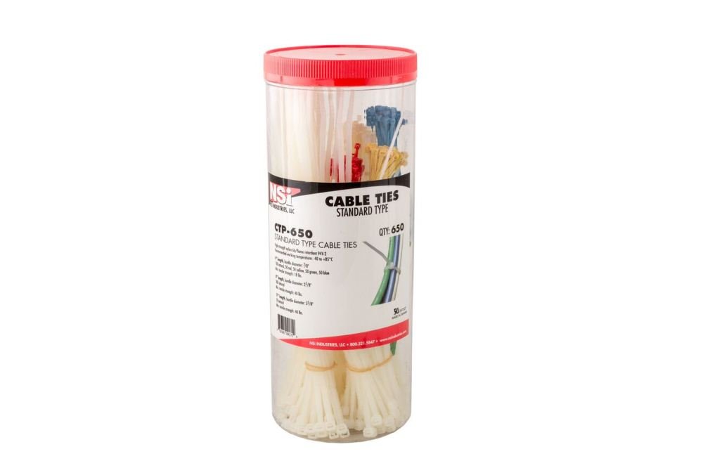 650-Piece Cable Tie Canister Pack - Heavy Duty Nylon Zip Ties for Organizing Wires, Cords & DIY Projects - Ideal for Home, Office & Workshop Use