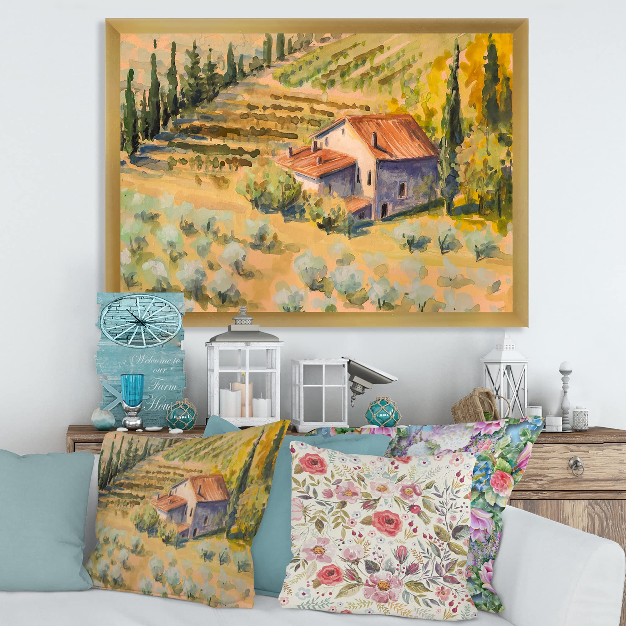 DesignQ Little Farm In Countryside Framed Wall Art - Rustic Country Farmhouse Decor for Living Room, Bedroom & Kitchen