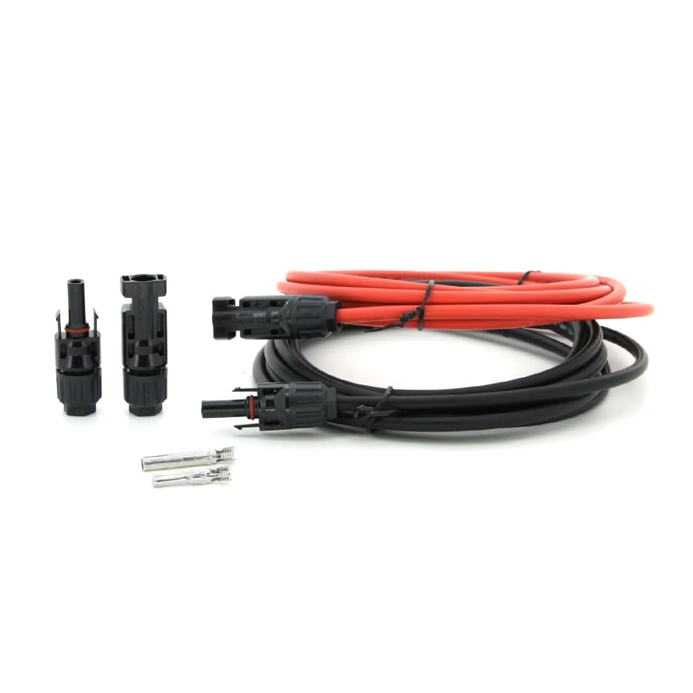 10 Gauge 10 AWG Solar Panel Extension Cable - 5 Feet Black + 5 Feet Red Wire with Solar Connectors for RV, Boat & Off-Grid Power Systems | Weatherproof & Durable Solar Energy Accessories