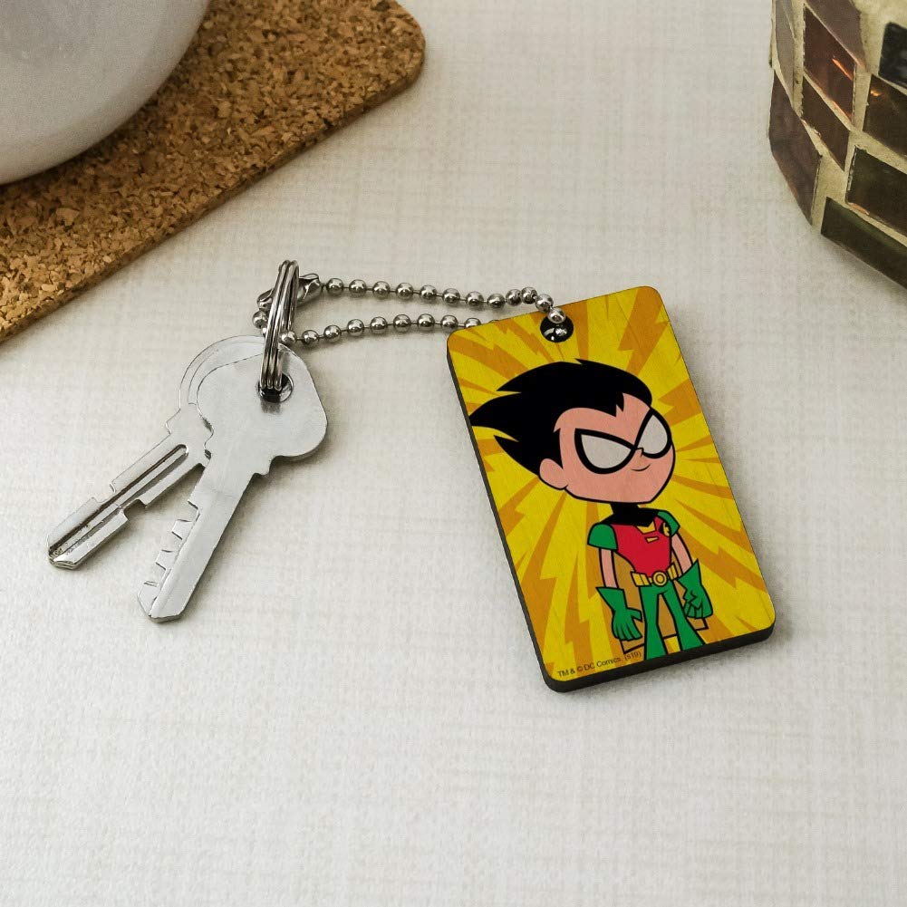 Teen Titans Go! Robin Wooden Rectangle Keychain - Durable Wood Key Ring for Fans - Perfect for Backpacks, Gifts & Collectibles