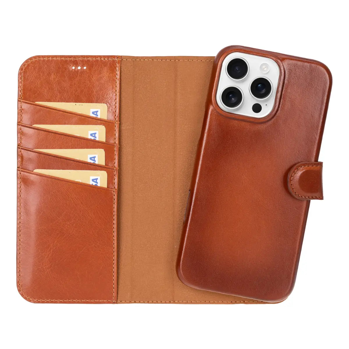 Premium Burnished Tan Leather iPhone 16 Pro Max Wallet Case - Slim Protective Cover with Card Slots | Perfect for Business Travel & Everyday Use