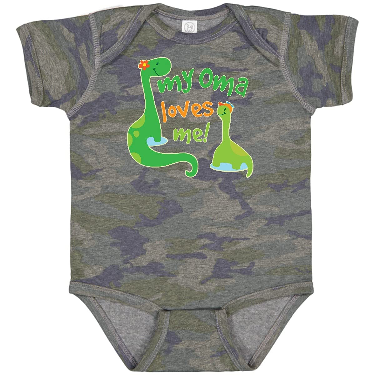 Inktastic My Oma Loves Me Dinosaur Baby Bodysuit - Cute Dinosaur Print Onesie for Infants & Toddlers - Perfect for Family Photos, Playdates & Grandparent Visits