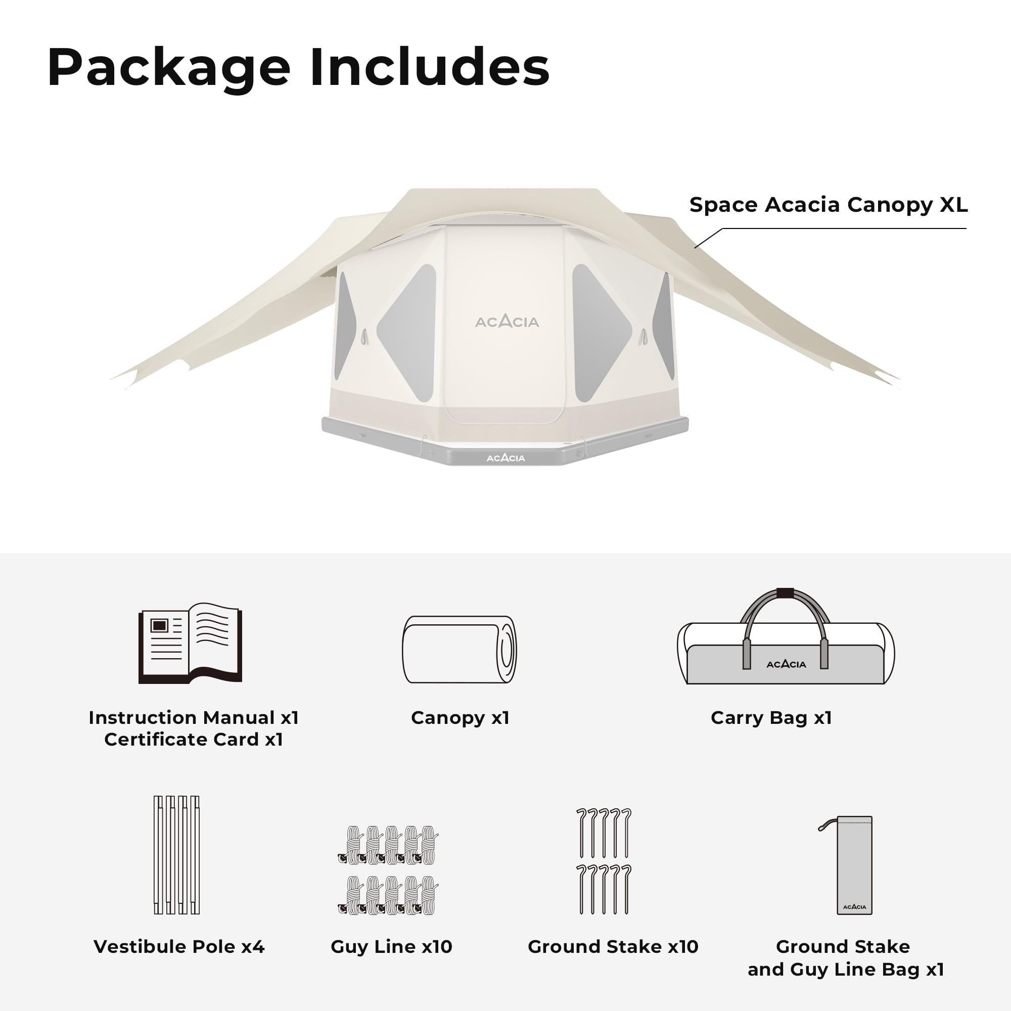ACACIA Canopy XL for Space Acacia Camping System - Waterproof PU2000 4-Season Camping Tarp with UPF50+ Sun Protection, Includes 4 Telescoping Poles & Carry Bag (Almond Color) - Perfect for Backpacking, Hiking, and Outdoor Adventures