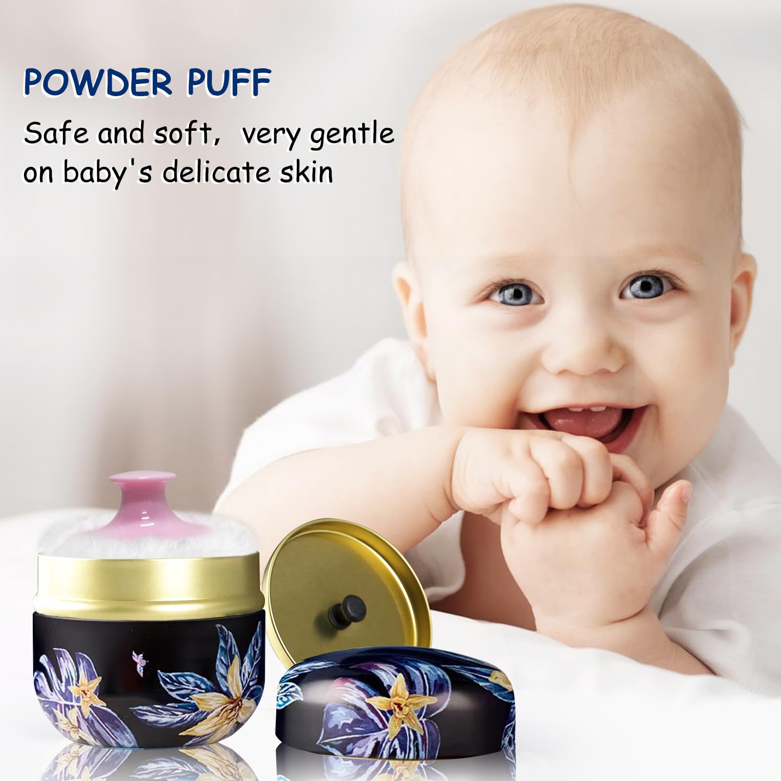 Premium Body Powder Puff with Travel Case - Floral Scented Dusting Powder Container for Women | Ideal for Bath, Makeup & On-the-Go Use (Procumbens Flowers)