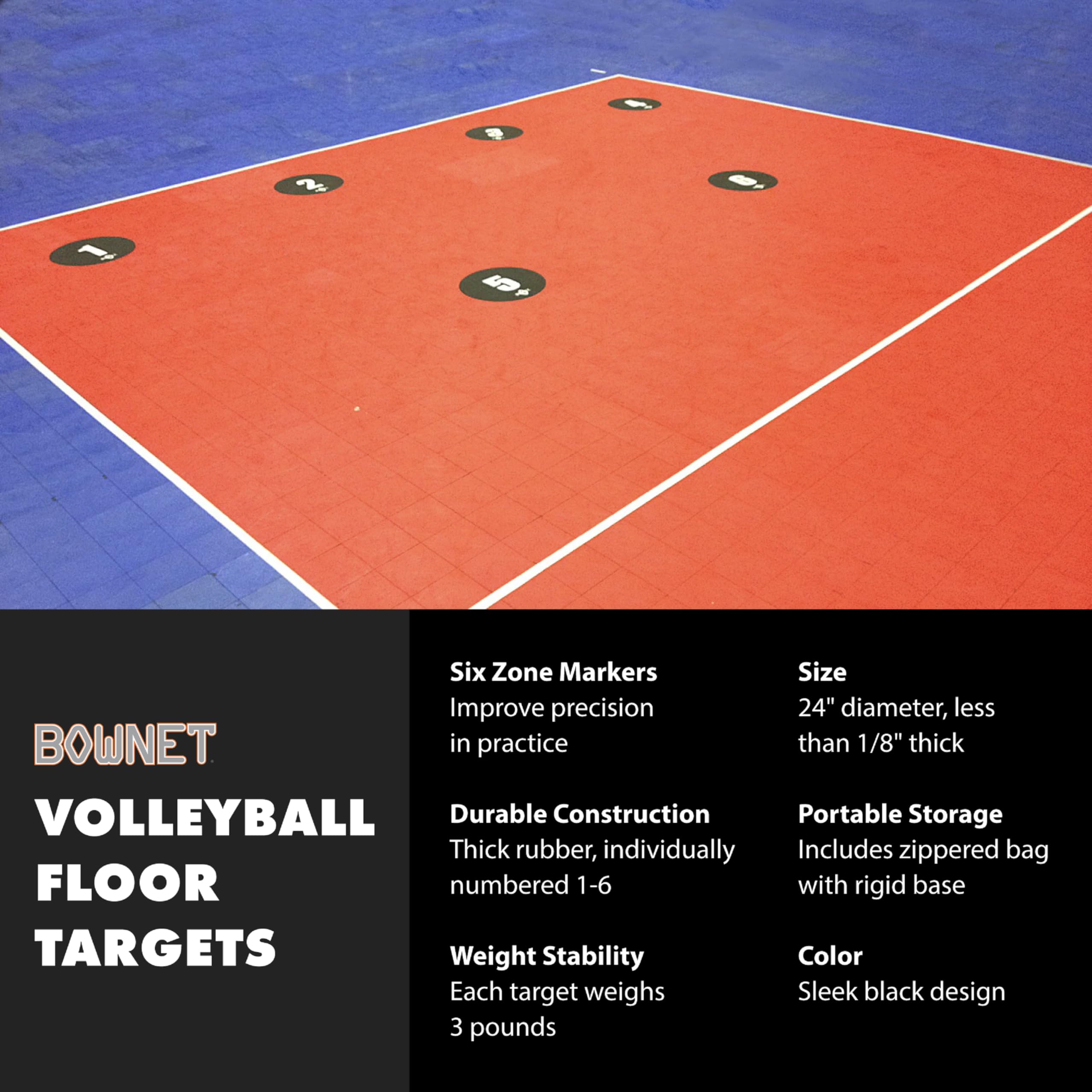 Bownet Volleyball Floor Targets - 6 Zone Training Markers for Precision Practice Shots & Serving Techniques - 24