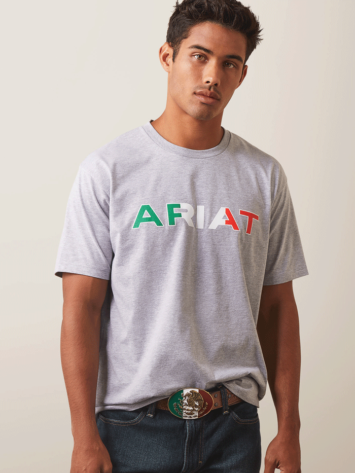 Ariat 10043100 Men's Viva Mexico Short Sleeve T-Shirt - Heather Grey - Comfortable Casual Wear for Outdoor Activities & Travel