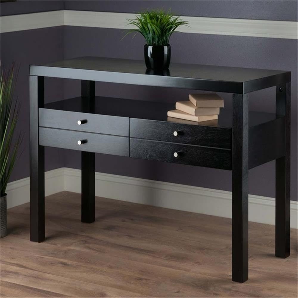 Pemberly Row Solid Wood Espresso Console Table - Transitional Style Entryway Furniture for Hallway, Living Room & Foyer Decor