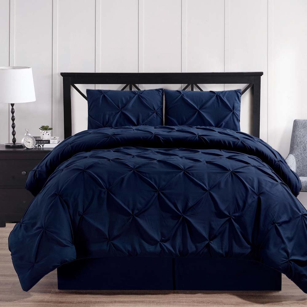 Premium Double Needle Pleated Down Alternative Comforter Set - Soft Pinch Twin XL, Oxford Navy Blue - Cozy Bedding for Dorm Rooms & Guest Bedrooms