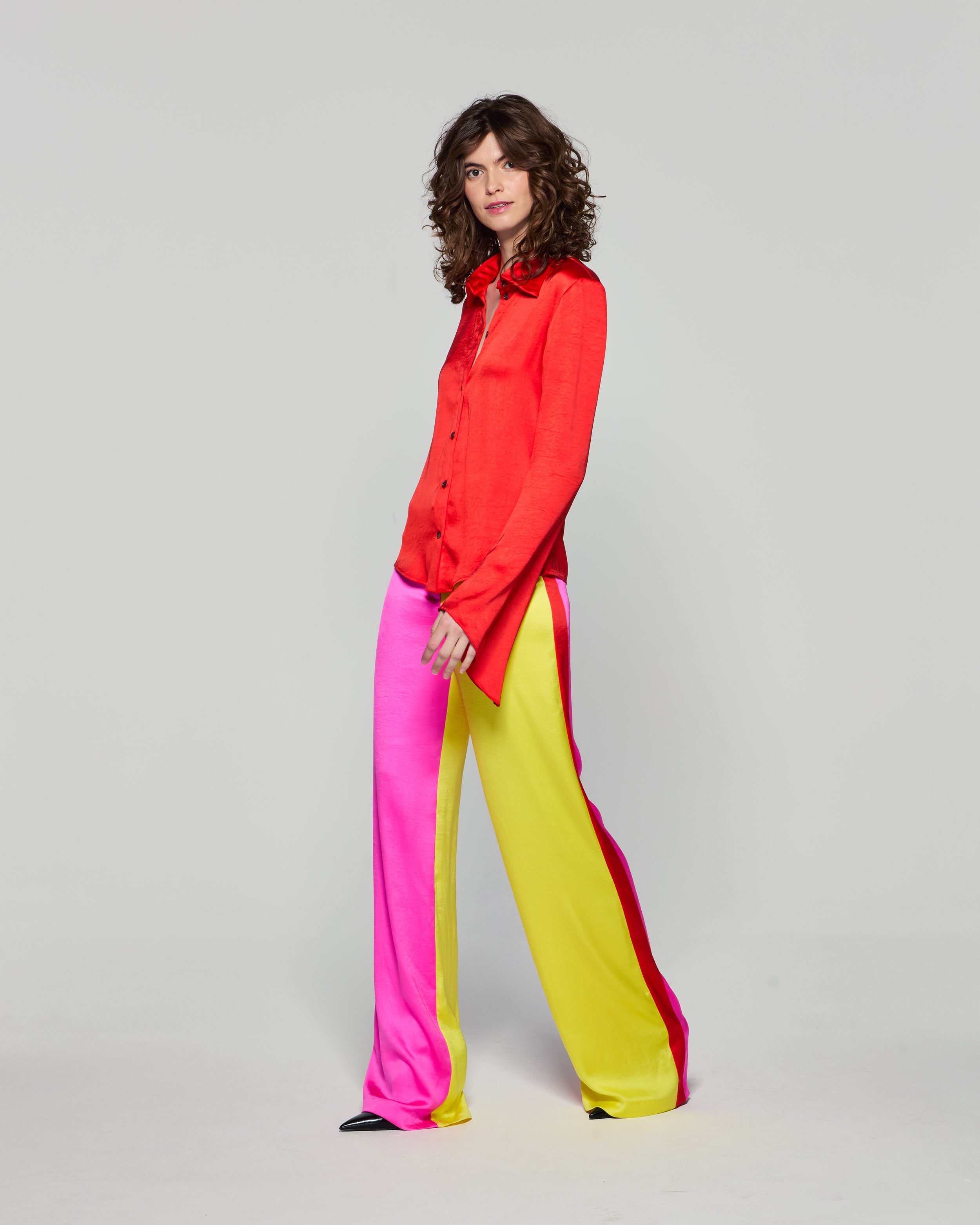 Color Block High Waist Wide Leg Pants - Bright Pink, Yellow, Red | Trendy Casual & Party Outfits for Women