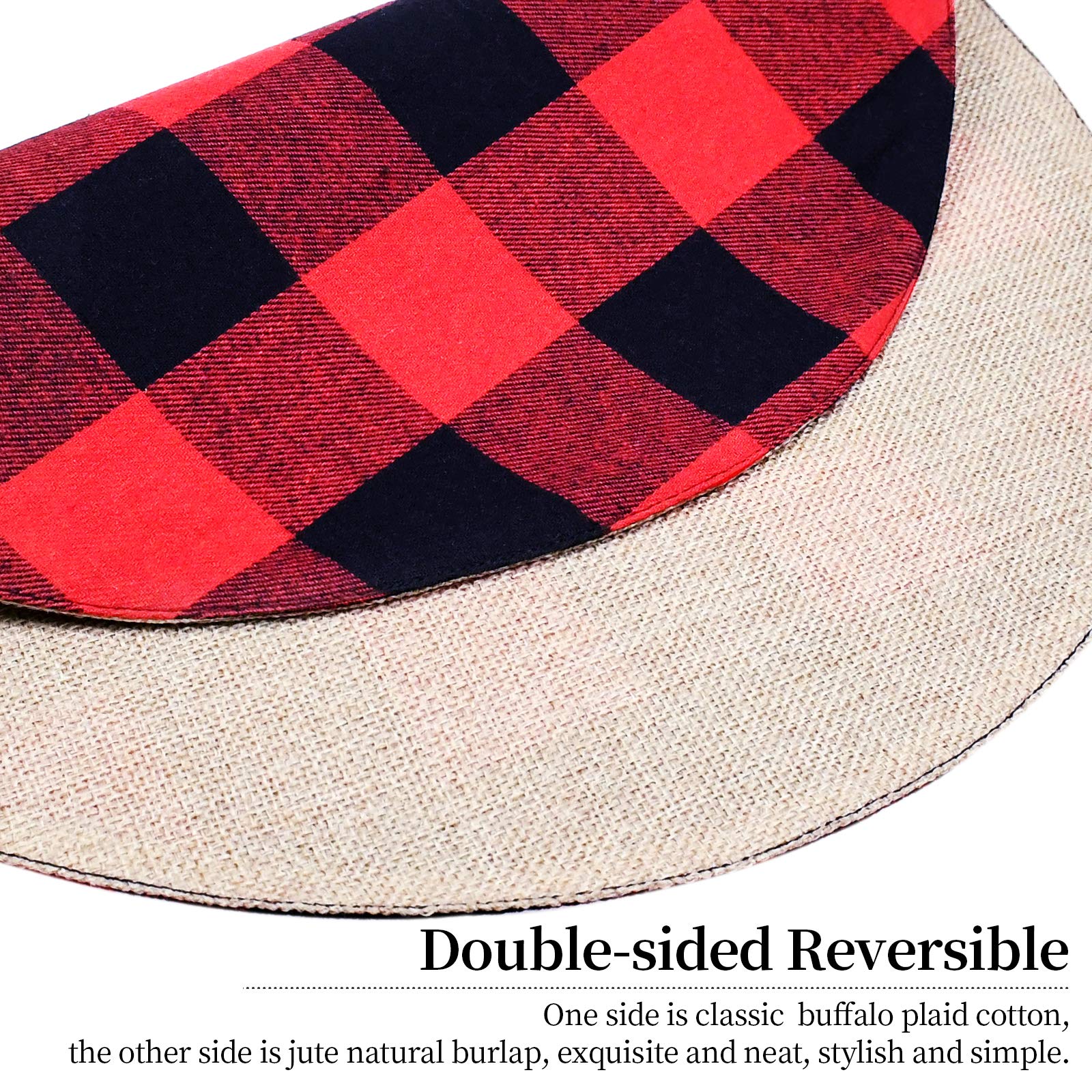 Senneny 6-Piece Round Placemats Set - Reversible Cotton Burlap Buffalo Plaid Placemats in Red & Black - Farmhouse Style Dining Table Mats for Round Tables - Perfect for Holiday Dinners, Rustic Weddings & Cozy Kitchen Decor