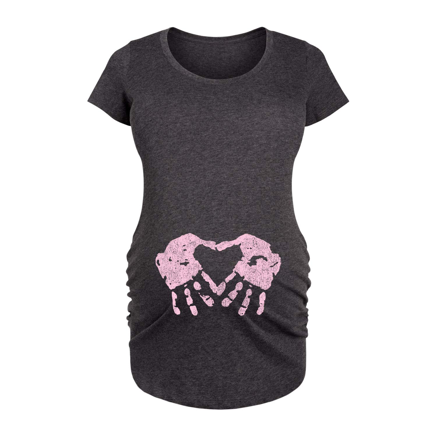 Maternity Scoop Neck T-Shirt with Handprint Heart Design - Comfortable Pregnancy Shirt for Women | Perfect for Baby Showers, Maternity Photos & Everyday Wear