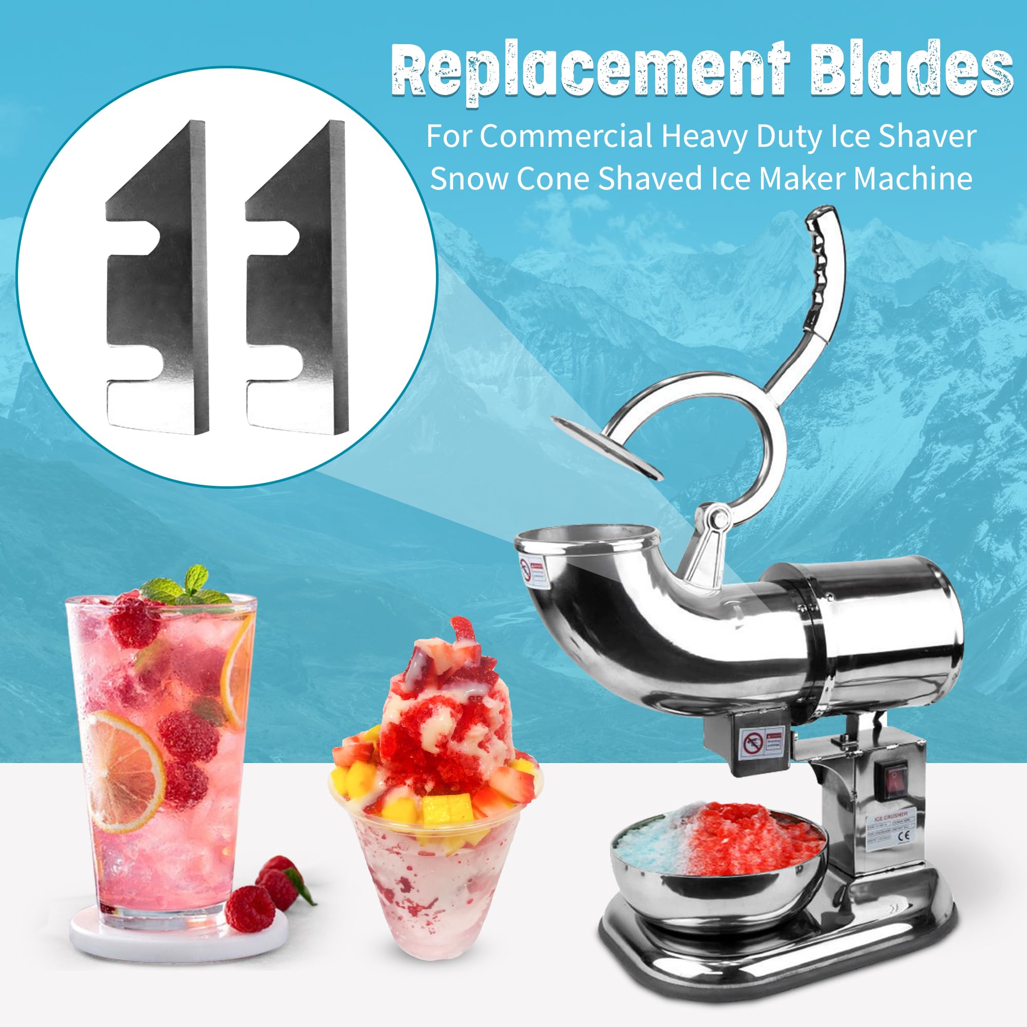 WYZworks 2 Pack Heavy Duty Commercial Ice Shaver Blades - Replacement Parts for Snow Cone & Shaved Ice Maker Machines - Perfect for Restaurants, Food Trucks & Home Use