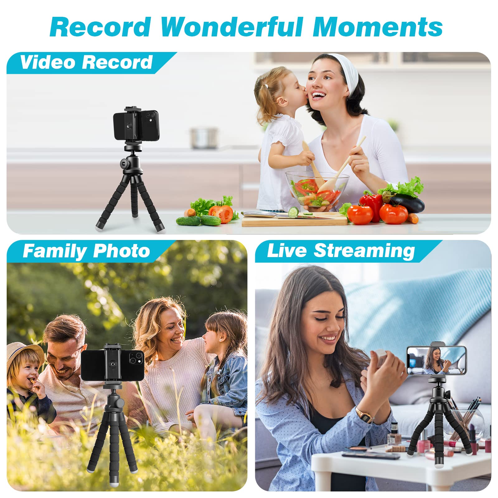 UBeesize Portable Flexible Phone Tripod Stand with Wireless Remote & Clip - Adjustable Smartphone Tripod for Vlogging, YouTube Videos, Live Streaming & Photography (Black) - Perfect for Content Creators, Travel Vloggers & Home Video Shooting