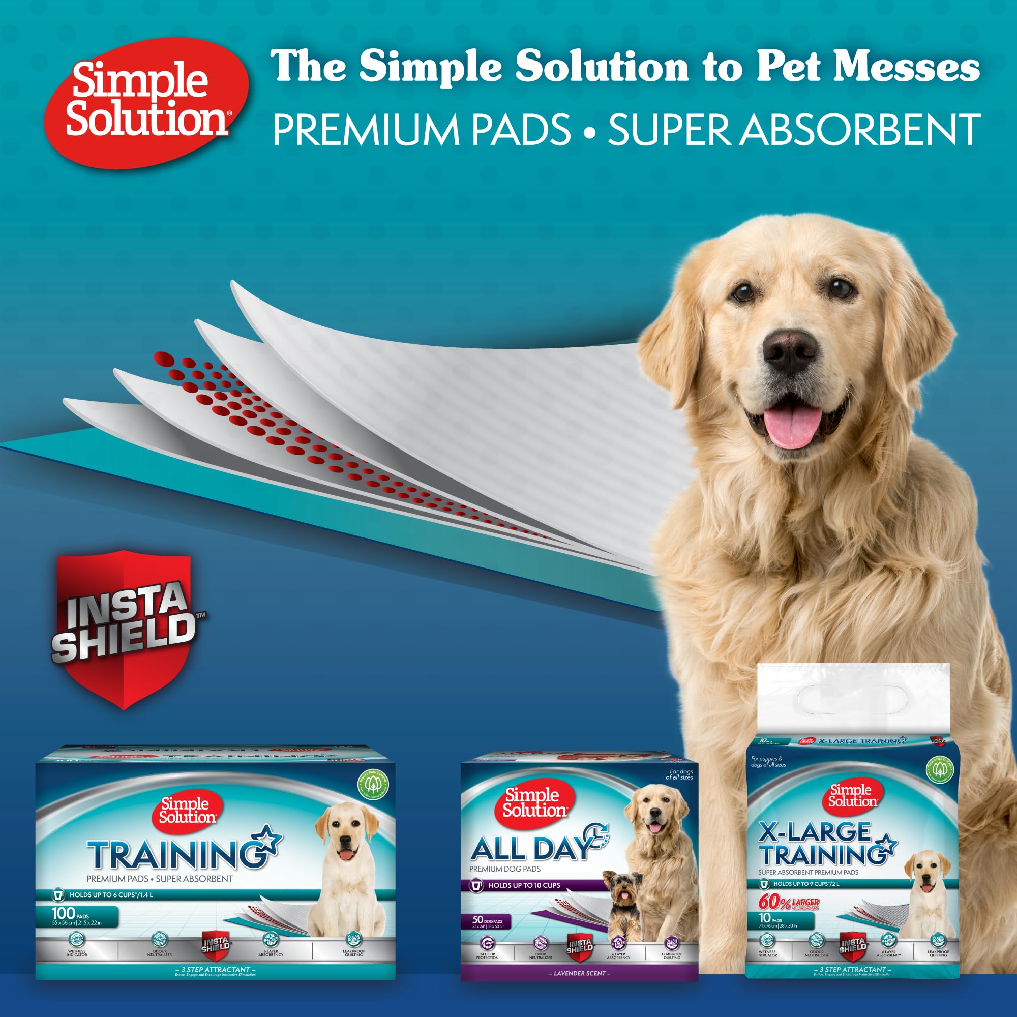Simple Solution Absorbent Premium Dog & Puppy Training Pads - 100 Count, Leak Proof Pet Pee Pads for Indoor Potty Training, Crate & Housebreaking - Great for Puppies, Senior Dogs & Pet Owners