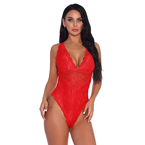 Sexy Women's Lace Bodysuit Jumpsuit - Deep V Neck Teddy Lingerie with Crotch Snap - Alalaso Brand for Date Night & Boudoir Photography