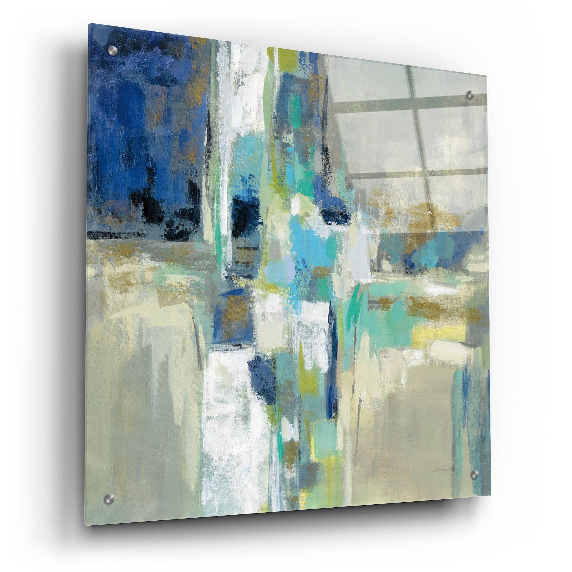 Silvia Vassileva 'Spring Water' Acrylic Glass Wall Art - 24x24 Inch Modern Abstract Painting for Living Room, Bedroom & Office Decor