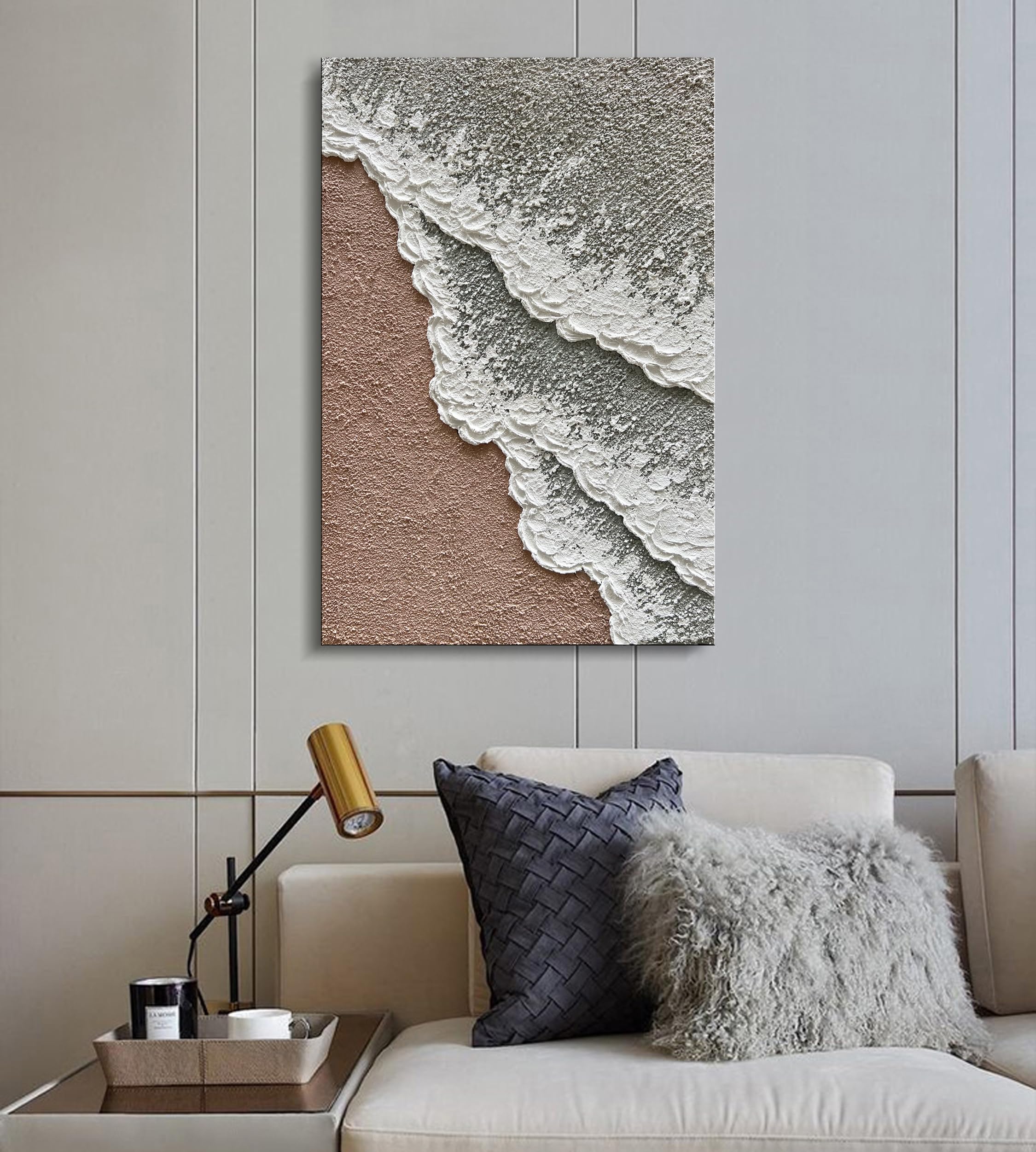 Limiyer Art 36x24 Inch Hand-Painted Beach Wave Landscape Oil Painting - Modern Abstract Texture Canvas Wall Art for Living Room, Bedroom & Office Decor