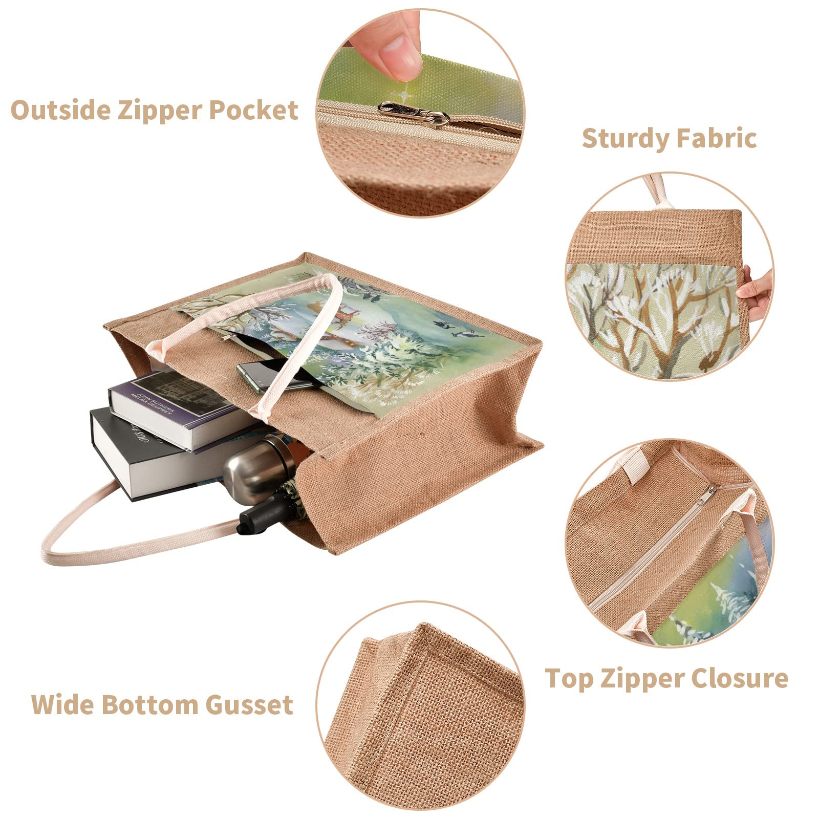 Linqin Deer Jute Tote Bag - Waterproof Burlap Straw Grocery Shopping Bag for Women - Eco-Friendly Reusable Beach Tote for Travel, Market & Daily Use