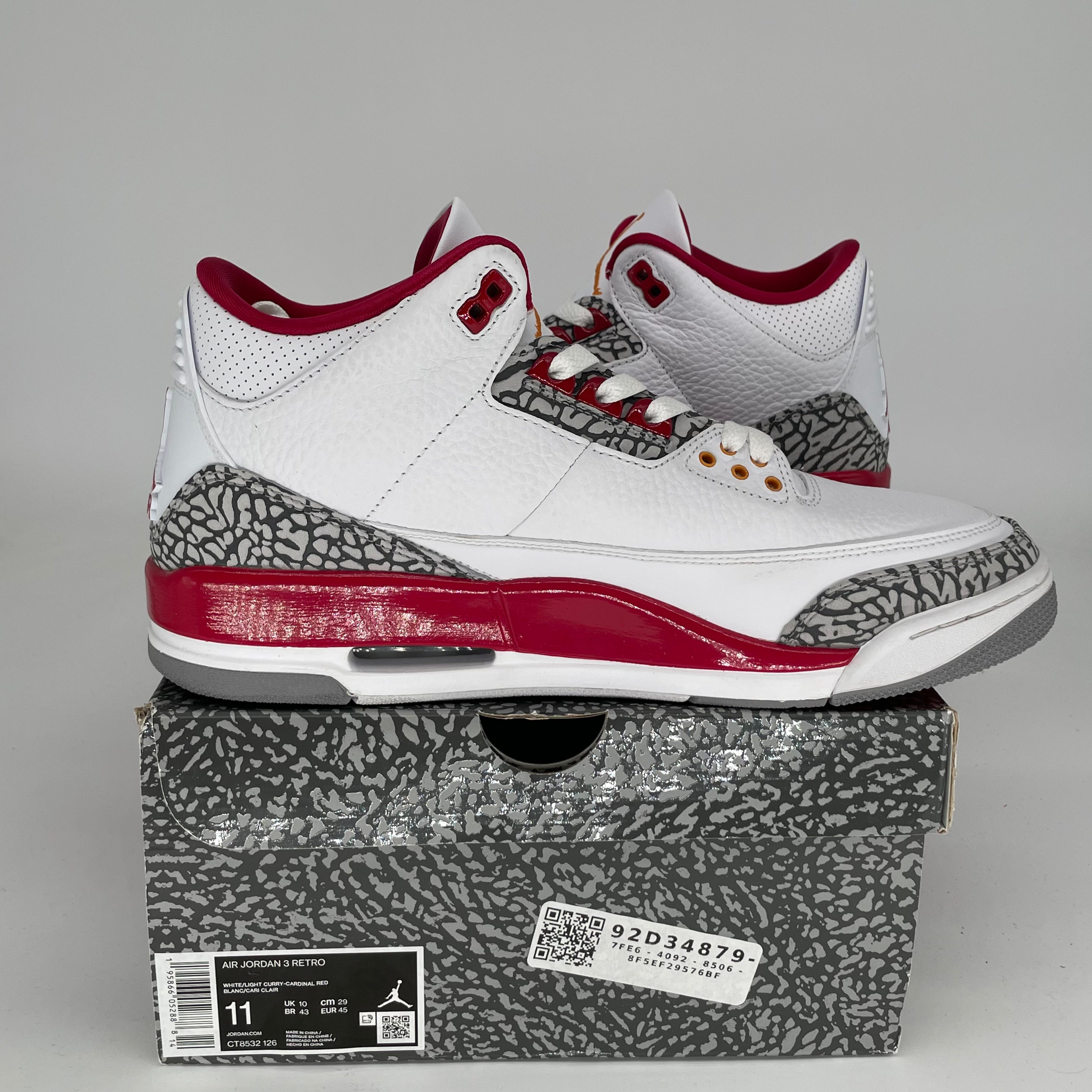 AIR JORDAN 3 Cardinal Red Retro Sneakers - Men's Size 11 (CT8532-126) | Authentic Basketball Shoes for Sports & Streetwear Fashion