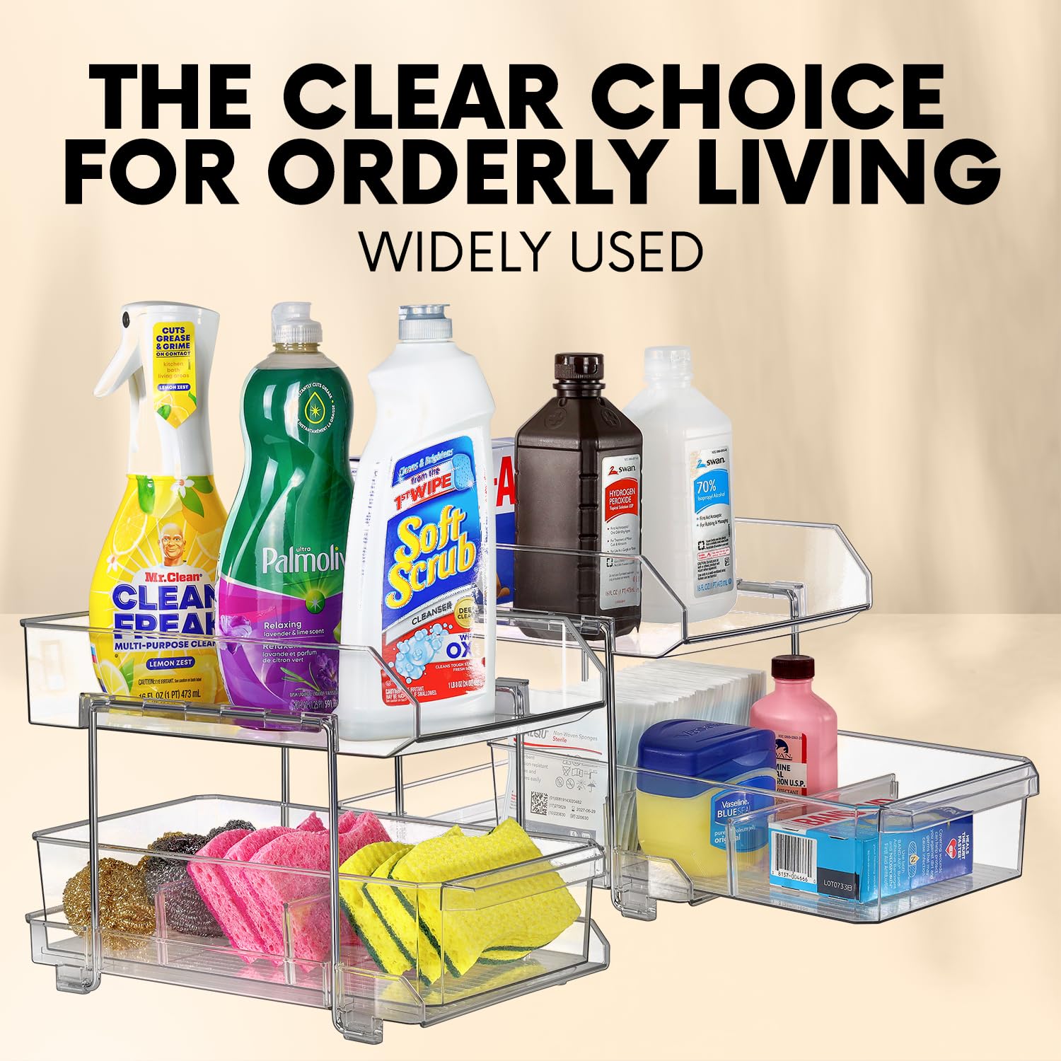 2-Tier Bathroom Organizer & Under Sink Storage | Clear Multi-Purpose Kitchen Pantry Organizer | Pull-Out Medicine Cabinet with 4 Removable Dividers | Perfect for Bathroom, Kitchen & Closet Organization
