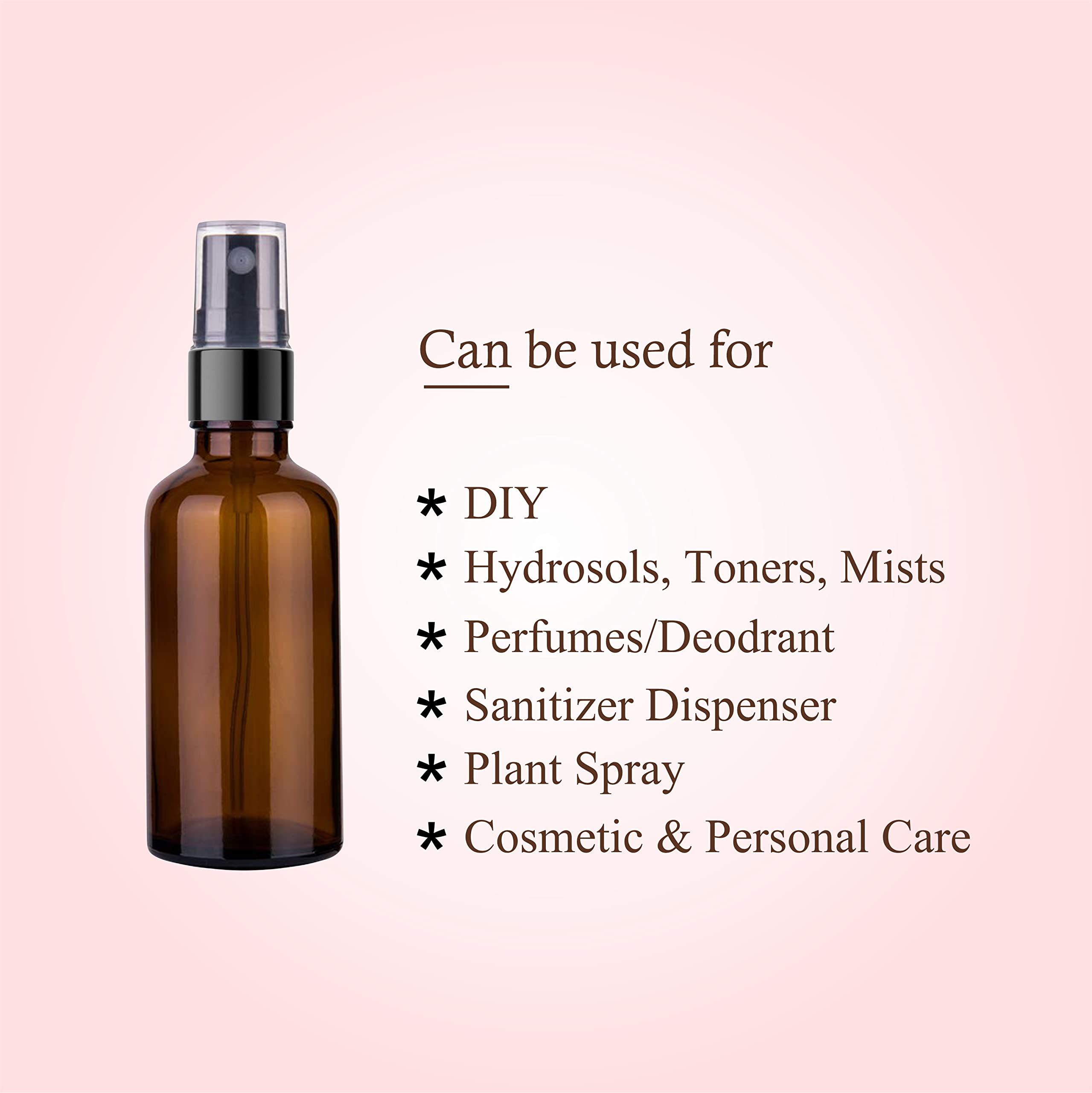 50ml Amber Glass Spray Bottle - Refillable & Reusable Face Mist Bottle with Leak Proof Pump | Perfect for DIY Essential Oils, Aromatherapy Blends, Skincare Toners & Hydrosols | Great for Travel, Home Spa & Beauty Routine (Pack of 2)