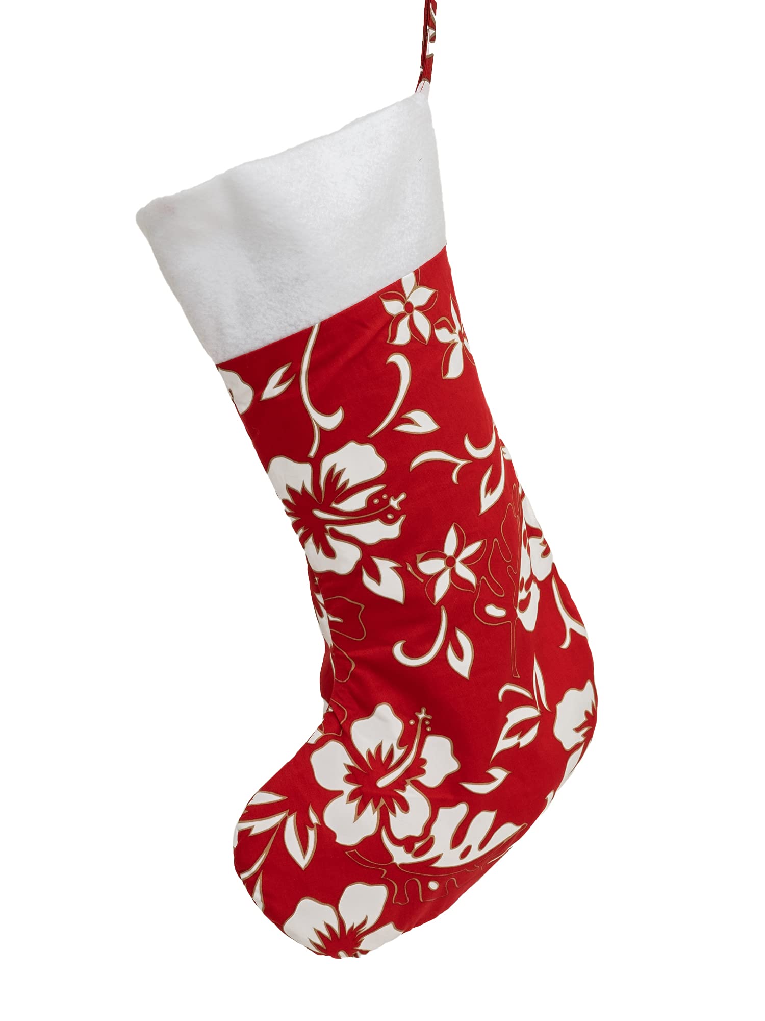 Red Hawaiian Hibiscus Pareo - Classic Christmas Stocking for Beach, Pool, and Holiday Decorations