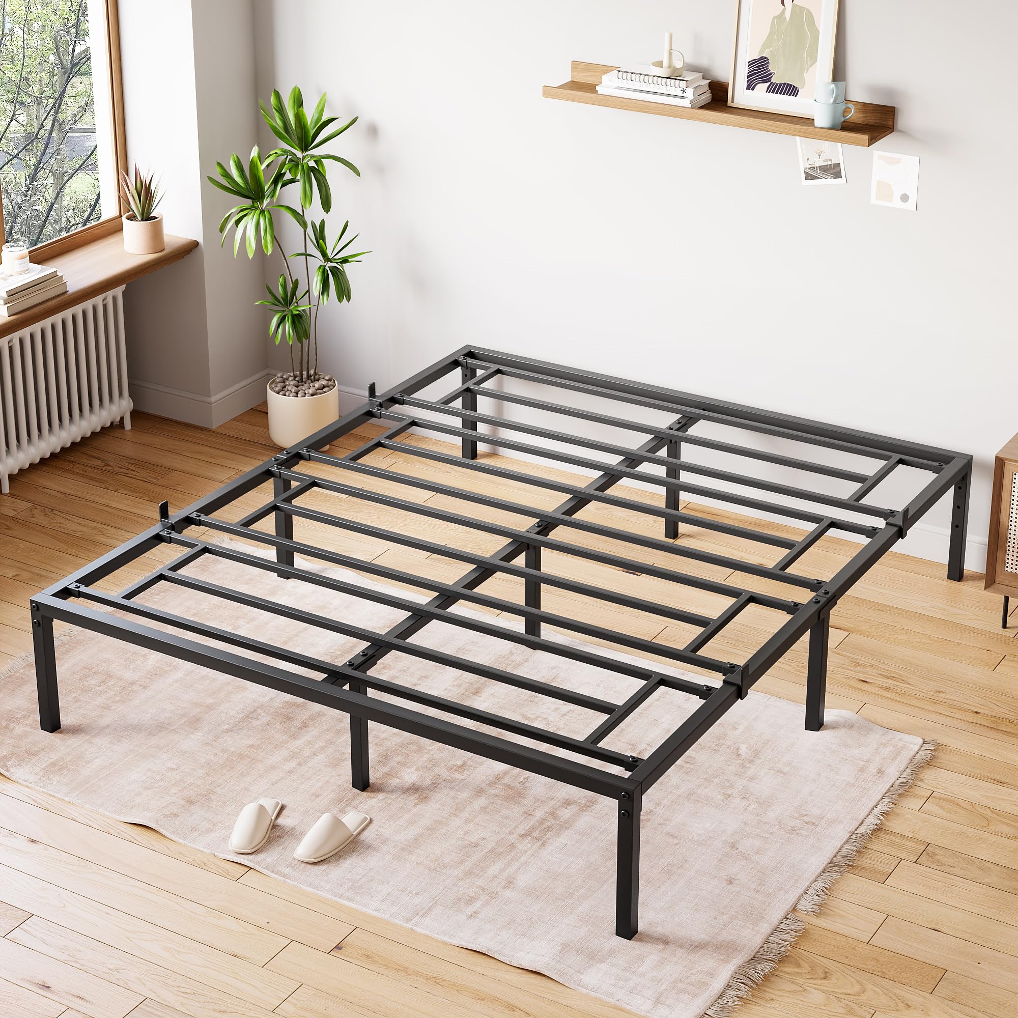 **14 Inch Full Bed Frame Platform - Heavy Duty Metal Slat Mattress Foundation, No Box Spring Needed - Sturdy Steel Construction, Easy Assembly, Quiet & Stable - Perfect for Guest Rooms, Dorms, or Apartments**