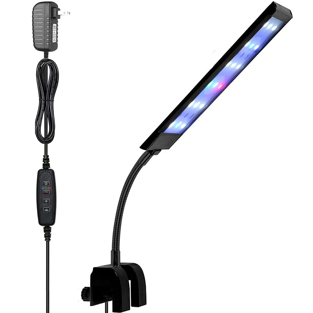 VARMHUS RGB Clip-On Aquarium Light with Timer & Dimmer - 7W Adjustable Fish Tank Lighting for Sunrise/Sunset Effects, Perfect for Freshwater Plants & Small Aquariums - Ideal for Home, Office & Aquatic Hobbyists