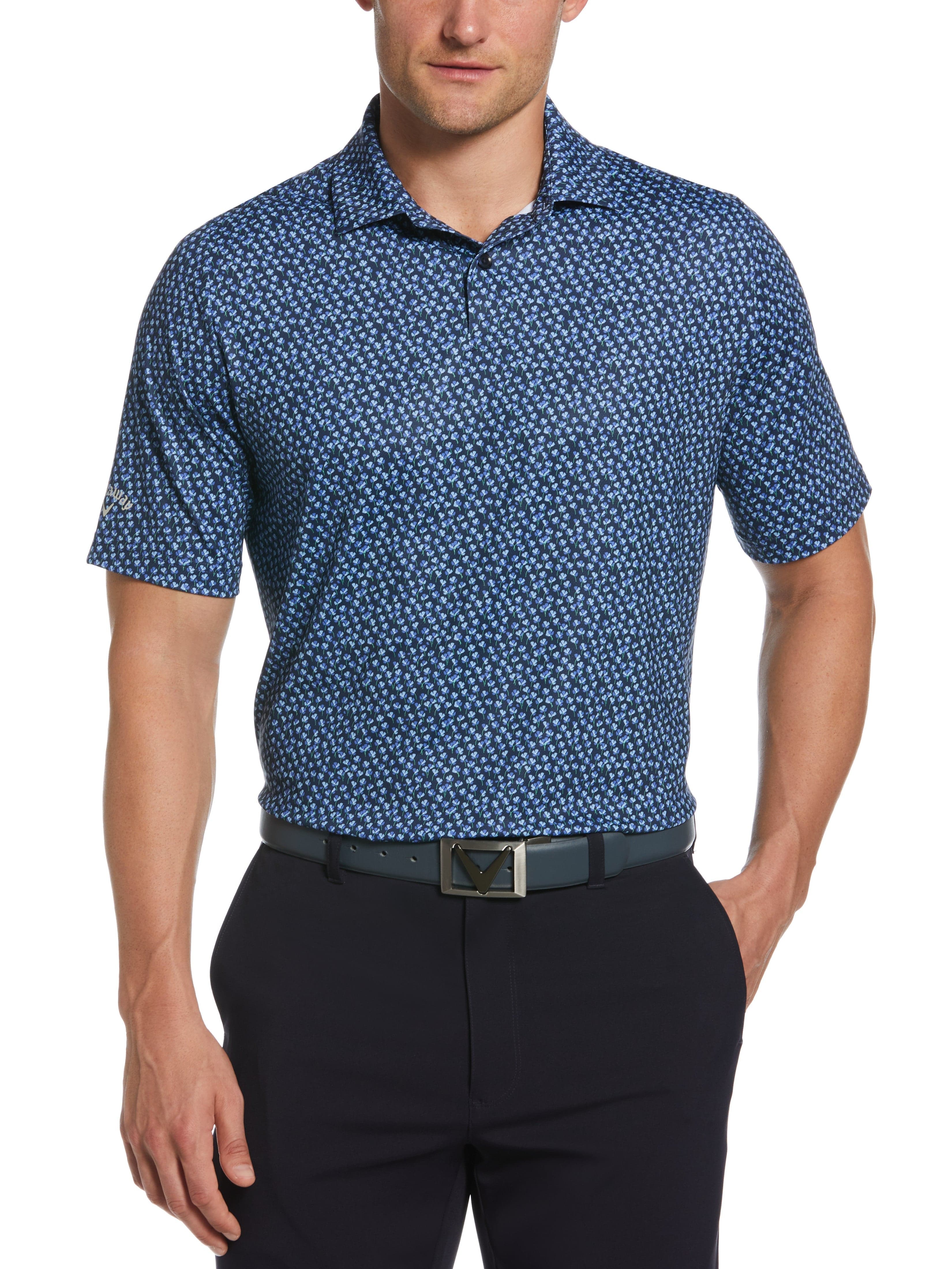 Men's Micro Floral Print Golf Polo Shirt - Breathable Quick-Dry Performance Tee for Golfing, Casual Wear & Outdoor Activities