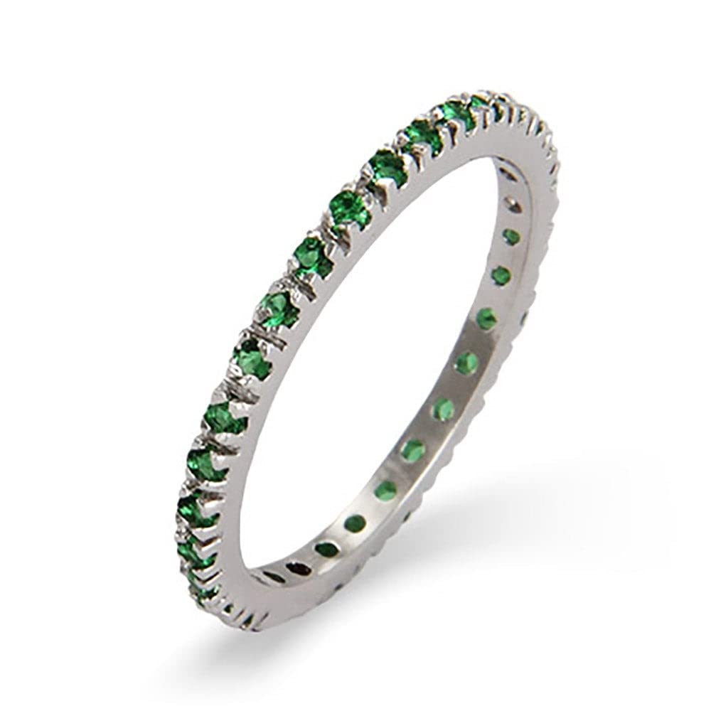 Deep Green CZ Sterling Silver Stackable Eternity Band Ring for Women - Wedding, Anniversary, Bridal Jewelry Gift - Perfect for Stacking & Everyday Wear