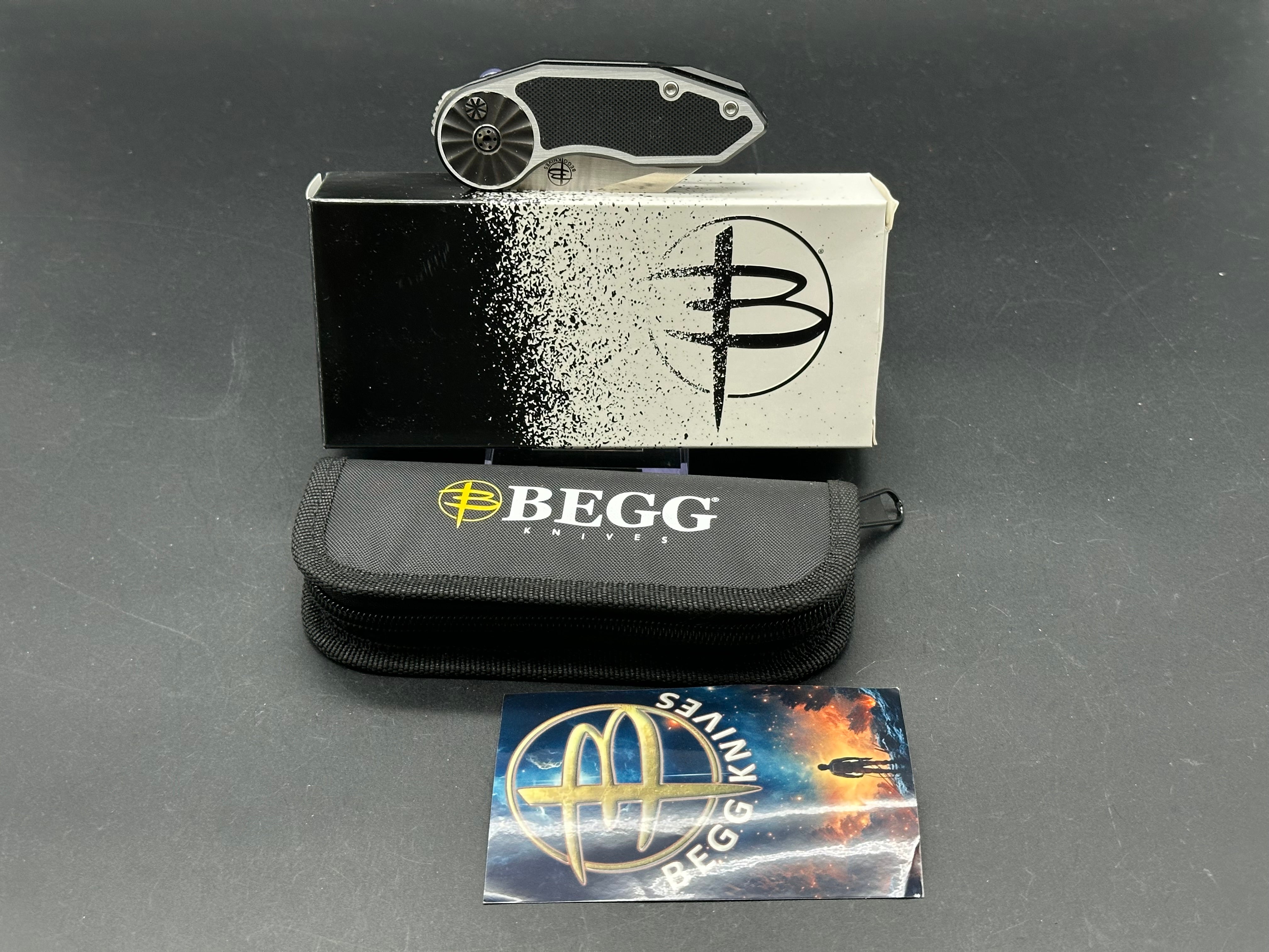 Begg Knives Micro Burst Rosette Button Lock Folding Knife - Aluminum & Black G10 Handle - EDC Pocket Knife for Camping, Hiking, and Outdoor Adventures