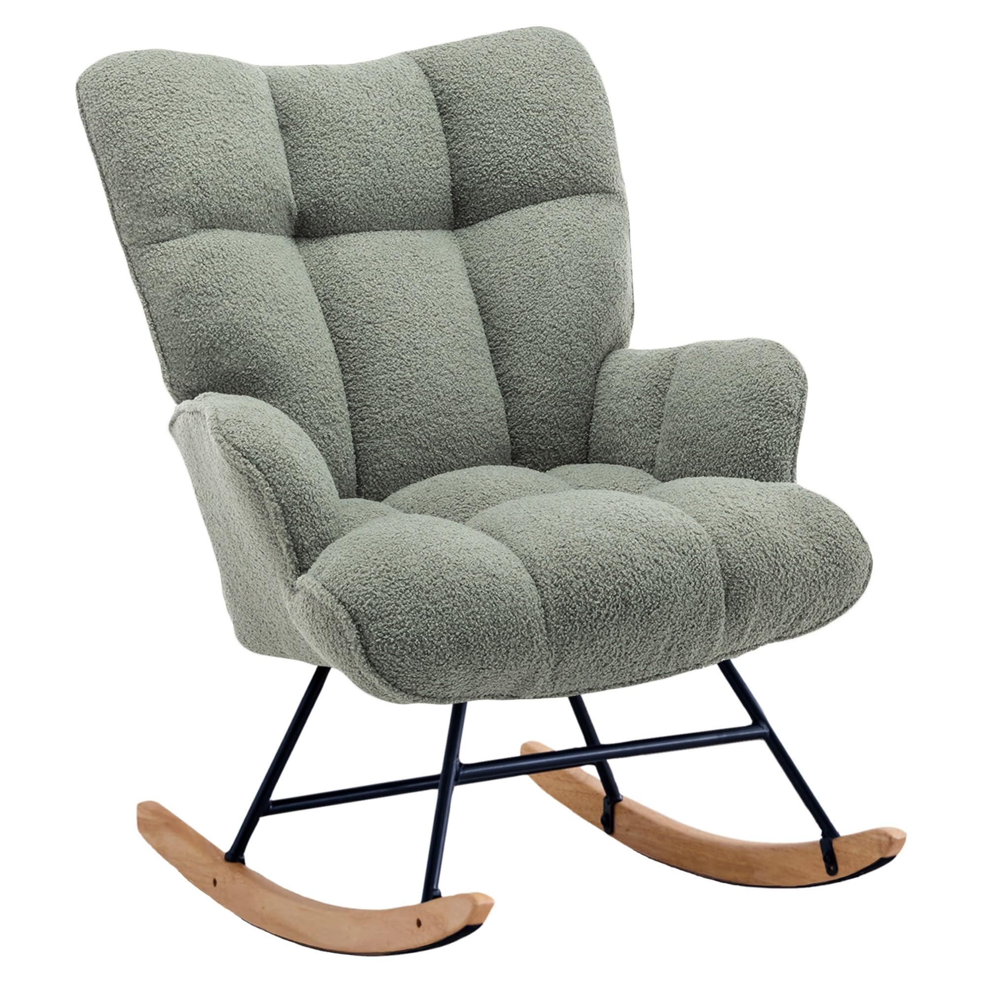 Comfy Teddy Upholstered Glider Rocking Chair with Padded Seat & High Back - Nursery Rocker for Baby Room, Living Room or Bedroom (Sage Green) | Perfect for Nursing, Reading & Relaxing