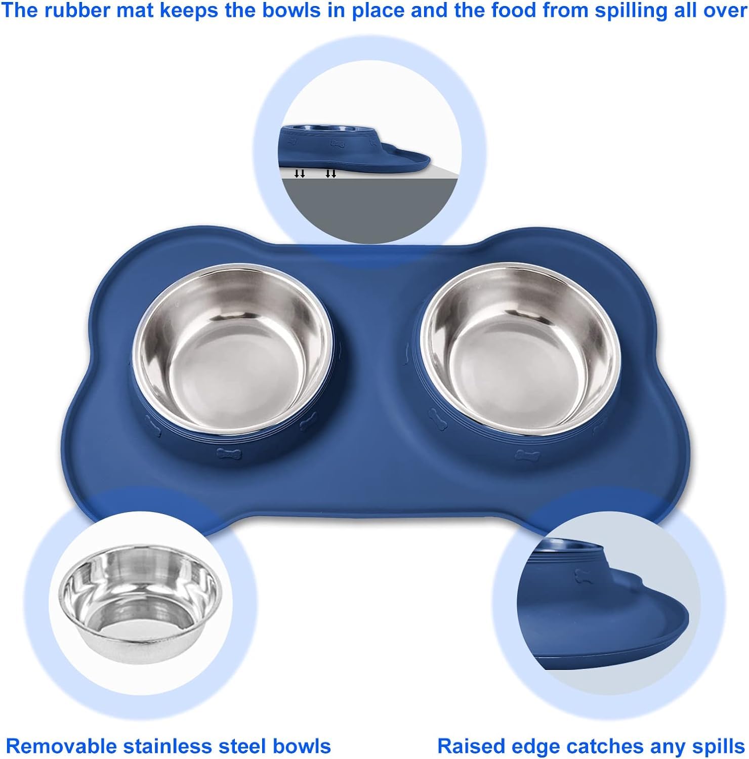 2 in 1 Stainless Steel Pet Bowl with Silicone Mat - Dual Food & Water Dish for Dogs & Cats - Removable Bowls, Non-Slip Base, Easy Clean (Multicolor) - Perfect for Home, Travel & Outdoor Use