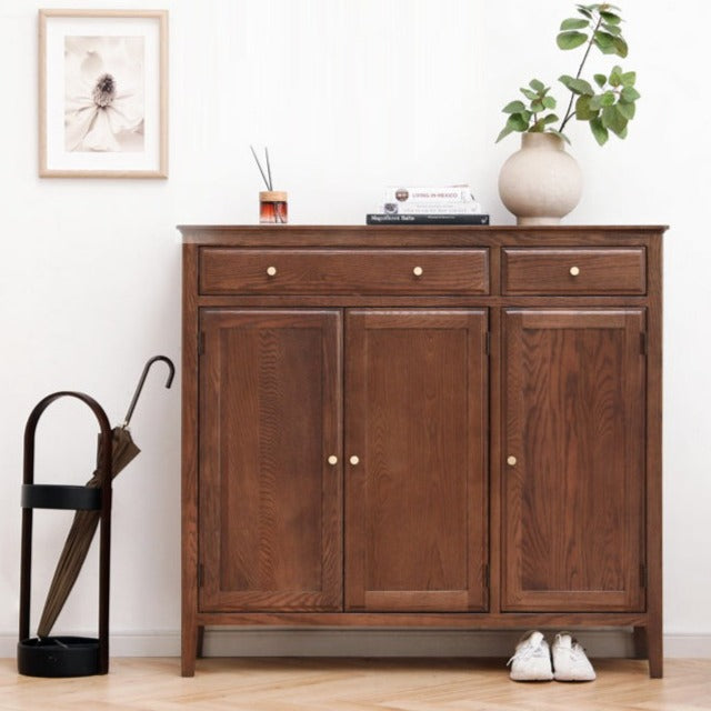 American Style Oak Solid Wood Shoe Cabinet - Durable Entryway Storage Organizer for Hallway, Closet & Mudroom