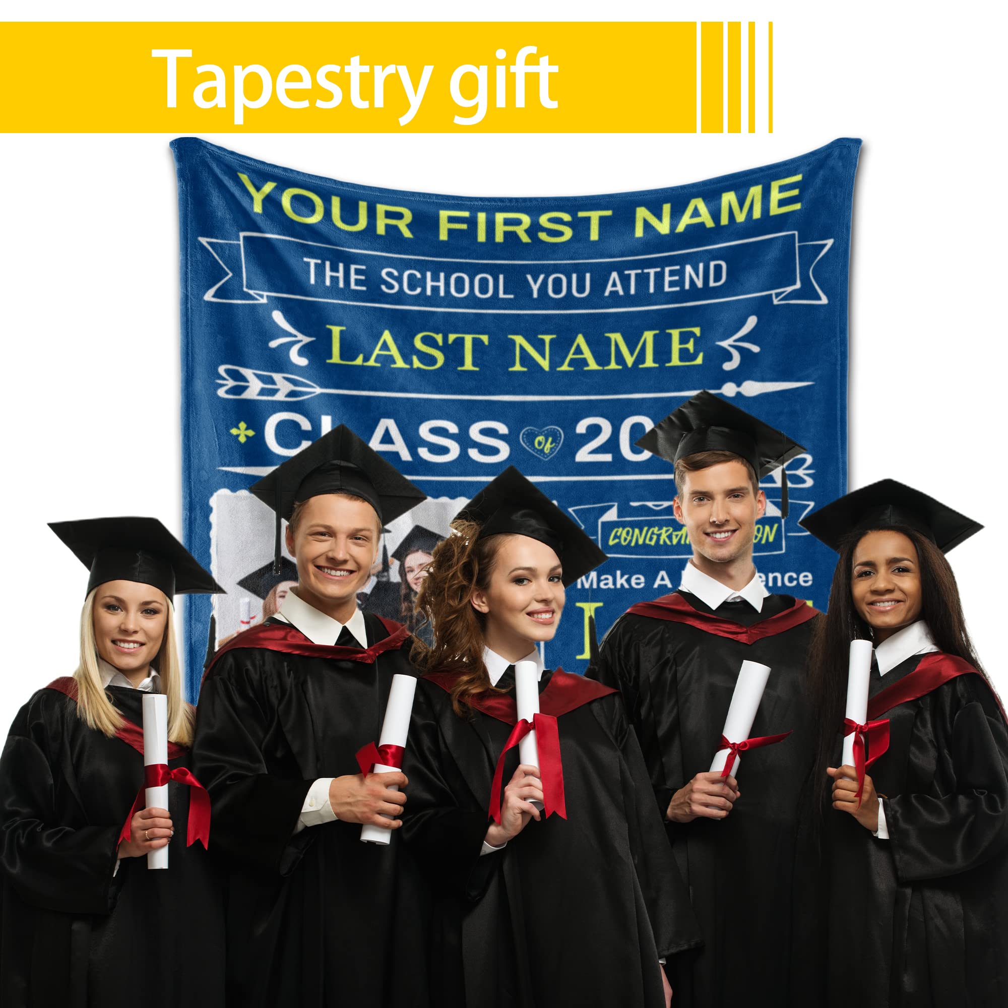 Custom Graduation Blanket Personalized with Name & Photo - 60x80 Inch DIYKST Congratulations Gift for Son, Daughter, Him or Her - Perfect for College, High School Graduation Parties & Dorm Decor
