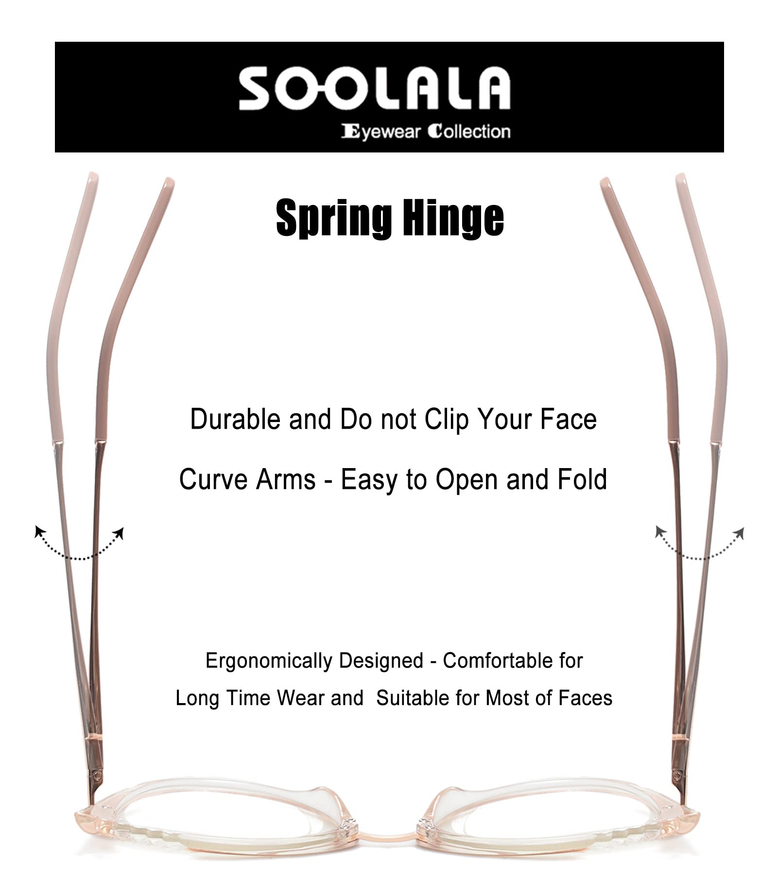 SOOLALA Women's Blue Light Blocking Glasses TR90 Lightweight Spring Hinged Cat Eye Reading Glasses for Computer Work & Reading