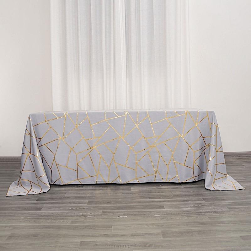 90x132 Inch Polyester Rectangular Tablecloth with Metallic Geometric Design - Perfect for Dining Tables, Parties, and Special Events